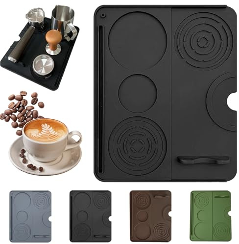 MORAINJAY 2 in 1 Coffee Tamper Mat,20x25cm Black Espresso Silicone Mat,Dishwasher-Safe,Durable,Multifunction 51mm/53mm/58mm Barista Grade Non-Slip Espresso Accessory for Home&Commercial Bars