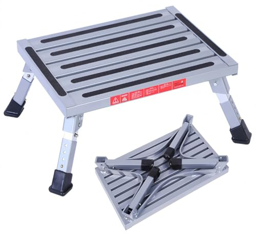 Sgabello pieghevole per camper, sgabello portatile in lega di alluminio con altezza regolabile e piedini in gomma antiscivolo, ideale per campeggio, lavaggio auto, pesca e altro ancora