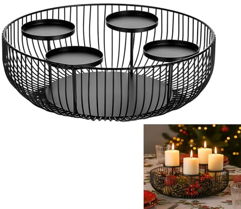 Modern Adventskranz Metall, Schwarz Kerzenhalter Adventskranz 4 Kerzen, Weihnachtsdeko Tisch Adventskerzenhalter, Advent Kerzenhalter für Stumpenkerzen, ideal Weihnachtsdeko (B)