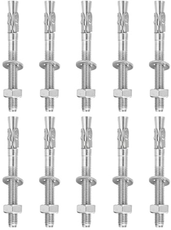 QUARKZMAN 10 Pcs Anclajes De Cuña, 3/8 X 4 Tornillos De Anclaje Para Concreto De Acero Inoxidable, Sujetador Estándar De Alta Resistencia Para Soporte De Pared De Cemento (Tono Plateado)
