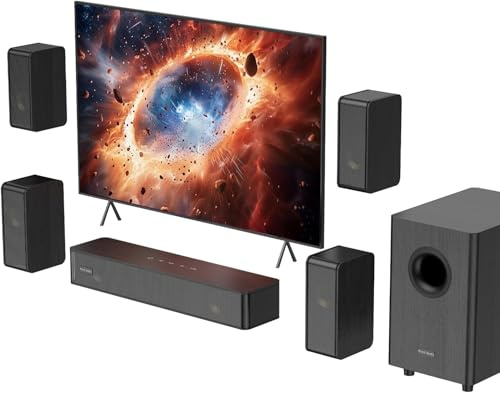 Barras de sonido de madera 5.1.2 para Smart TV, 4 altavoces envolventes con cable, sistema de sonido envolvente virtual para habitaciones pequeñas, sistema de sonido de cine en casa, barra de sonido