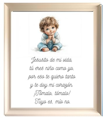 TODOKRAFT Póster Ángel de la Guarda, Jesusito de mi Vida, Decoración Cristiana Infantil, Regalo recién nacido. (Jesusito de mi vida - niño)