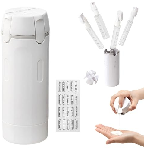 4-i-1 påfyllningsbar resedispenser, flaskor, resepaket silikon vätskebehållarset, bärbar resestorlek behållare vätskebehållare för schampo, balsam, lotion, kräm