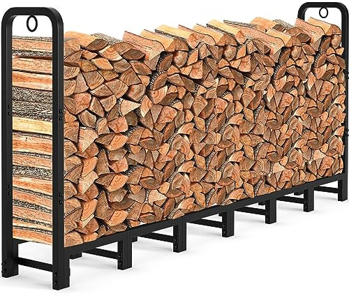 Amagabeli Kaminholzregal Aussen für Den Außenbereich 244cm x 30cm x 107cm für Kamin Brennholzstapel-Lagerregale für Terrasse Metall-Holz-Halter-Ständer Stahlrohr-Holz-Werkzeuge Schwarz