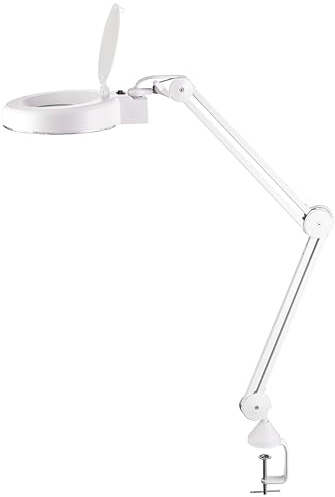Alco-Albert - LED Lupenleuchte mit Klemme 60 LEDs 13W | Lupenlampe mit Standfuß und Tischklemme, hellem LED-Licht und großer Lupe für Hobby und Werkstatt