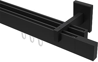 INTERDECO Innenlauf-Gardinenstange eckig 14 x 35 mm 2-läufig, kantige Innenlaufstange aus Metall, Schwarz, zur Wandmontage, Typ 10212921, 100 cm