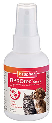 Beaphar – FIPROTEC – Spray Solution pour pulvérisation cutanée pour chiens et chats au Fipronil dosé à 2,5 mg/ml – Agit contre les puces, les tiques et les poux broyeurs – Flacon de 100 ml