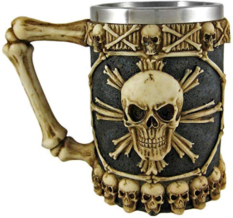 Taisuko großes Skelett-Kreuz-Knochen-Schädel-Bier Stein-Krug-Kaffeetasse-Getränk-Becher