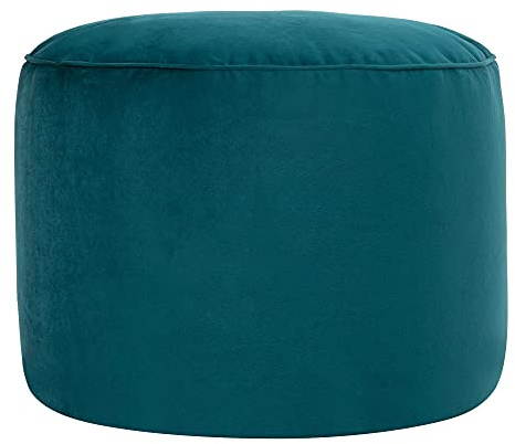 Icon Milano Tabouret Velours, Pouf Rond, Pouf Repose Pieds avec Remplissage, Meuble Salon, Decoration Chambre, Bleu Canard