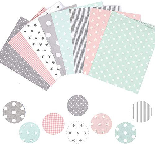 Souarts Baumwollstoff Meterware Stoffe zum Nähen Patchwork Stoffe Paket Stoffreste DIY 8 Stücke je 50 cm x 80 cm Rosa Mintgrün Rot Baumwolltuch (Mintgrün+Grau+Rosa)