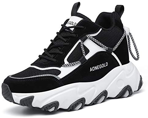 AONEGOLD Baskets Femme Compensées Chaussure de Sport Gym Fitness Jogging Plateforme Mode Léger Sneakers Outdoor Casual Chaussures(Noir,Taille 36)