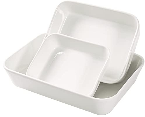 UNICASA Ceramic Oven Dishes, Set of 3 Lasagne Dishes 1000/2000/3500 ML, Rectangular Casserole Dishes, Non-Stick Reactive Glaze, White Casserole Oven