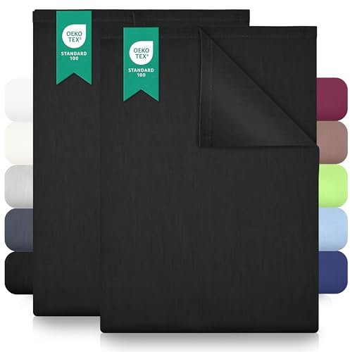 Green Mark Klassische Bettlaken – 2er Pack Flache Laken aus 100 % Baumwolle, ohne Gummi, hautfreundlich, pflegeleicht, bei hohen Temperaturen waschbar - Schwarz - 150x250 cm
