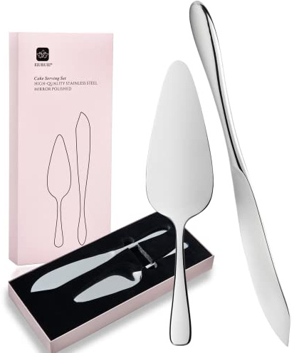 EIUBUIE Cake Cutting Set for Wedding, Cake Knife and Server Set, Classic Design 18/10 Stainless Steel Pie Cakes Serving of 2 Piece, Dishwasher Safe