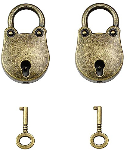 2 Stück Mini Vorhängeschloss, Antike Schlösser, Vintage Vorhängeschlösser, Mini Vorhängeschlösser mit Schlüssel, Antik Vorhängeschloss, für Schmuckschatulle und Tagebuch Geschenk Dekoration