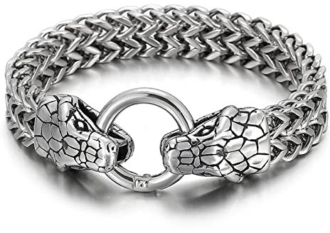 Daesar Armband Edelstahl Herren, 12MM Breite Gliederarmband mit Schlange Charm Armband 22.5CM Silber Freundschaftsarmband