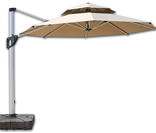 HARICSET Sonnenschirm Ampelschirm Cantilever Parasol Garden Parasol Windsicherung Marktschirm Groß 360Ḟ Rotation, Gartenschirm mit Kurbel Sonnenschutz U(Size:Round 3m(170L Base),Color:Khaki)