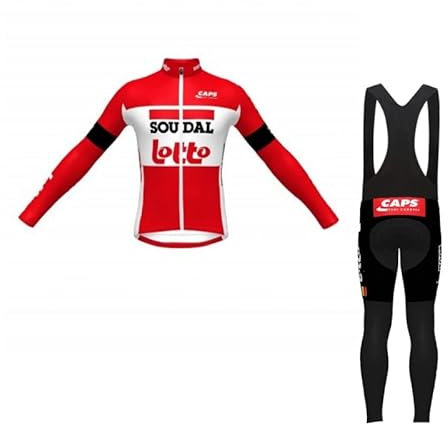 SGCIKER 2022 Team LOTTO SOUDAL Winter-Thermo-Fleece-Radtrikot-Set, Langarm-Wärmer für Herren, Fahrradhemd, MTB-Fahrradbekleidung, Trägerhose, 9D-Gelpolster (4XL)