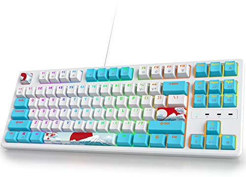Ussixchare Clavier de jeu mécanique 75 % RVB TKL, clavier compact filaire 87 touches sans numpad Tenkeyless avec commutateurs linéaires rouges pour ordinateur portable Windows (87 Sea/rouge)