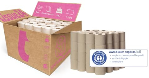 Tissue24 | Toilettenpapier 1-lagig Recycling | 64 Rollen | 400 Blatt | Blauer Engel | Großpack für Gewerbe, Schule, Gastronomie & öffentliche WCs