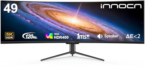 INNOCN 49 Curved Monitor Ultrawide Gaming 5K2K 120Hz 32:9 QHD 5120 x 1440P Computer Monitor, R1800, 99% sRGB, HDR400, USB Type C, DisplayPort, HDMI, Built-in Speakers, Height/Tilt Adjustable - 49C1R