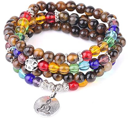 LAYCHEN 1 Stück Tigerauge Yoga Armbänder 6mm 8mm Mala Perlen Armreif Natursteine Mehrschichtig Bunt Wickelarmband Damen Herren