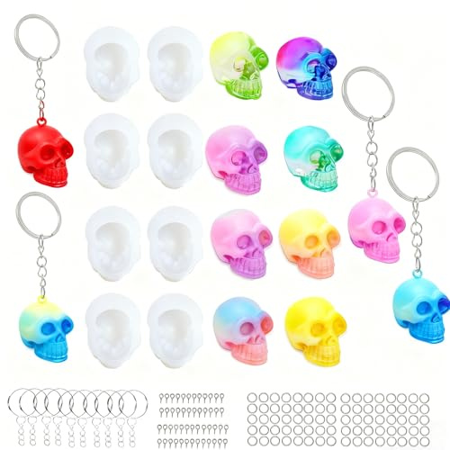 WYAHYQ 8st dödskalle silikonformar mini resin gjutformar epoxi resin formar hängsmycke Halloween dödskalle nyckelring