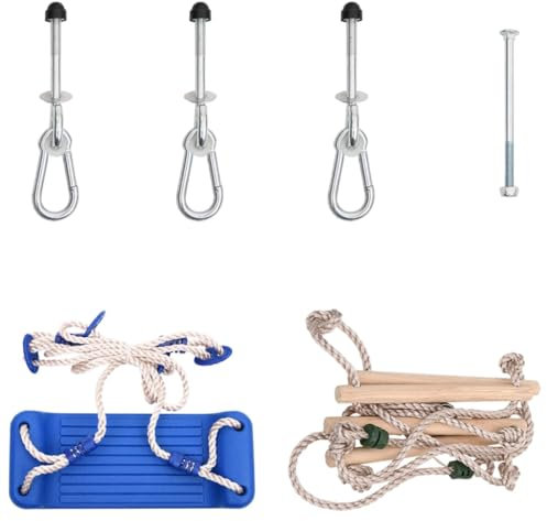vidaXL Schaukelsitz, Kinderschaukel mit Strickleiter Klettersteinen, Brettschaukel mit verstellbaren Seilen, Schaukel Outdoor für Kinder ab 3 Jahren, Blau PE