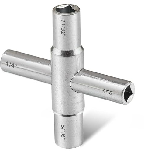 Hanpex 4-Wege-Sillcock Schlüssel-Set, 1/4 Zoll, 9/32 Zoll, 5/16 Zoll, 11/32 Zoll, passend für die meisten Sillcock, Absperrhähne, Wasserhähne, Wandhydrant, Schaltschrank und Ventile X001