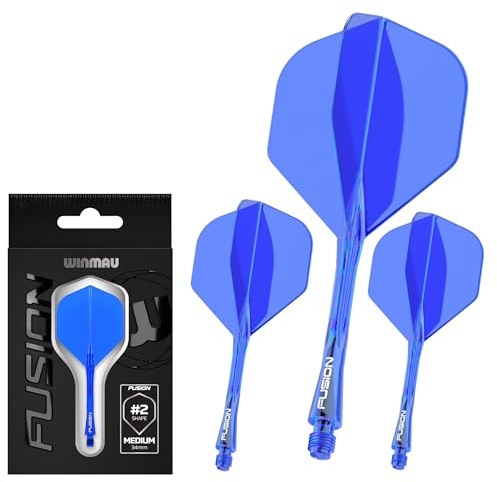 WINMAU Darts - Fusion Integrerat flyg- och axelsystem - No.2 Form och design – Blå Färg, Kort Längd
