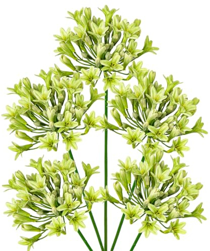 Briful 5PCS Kunstblumen Schmucklilie Wie Echt Künstliche Agapanthus Blumen 75CM Länge Frühlingsblumen Grüne Dekoblumen für Blumengesteck Home Resto Büro Dekoration