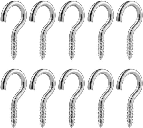 Screw Hooks, Pack of 10, Screw-In Hooks, Stainless Steel Hooks, Ceiling Hooks, Curtain Screws, Heavy-Duty Screw Hooks, for Hanging, 50mm