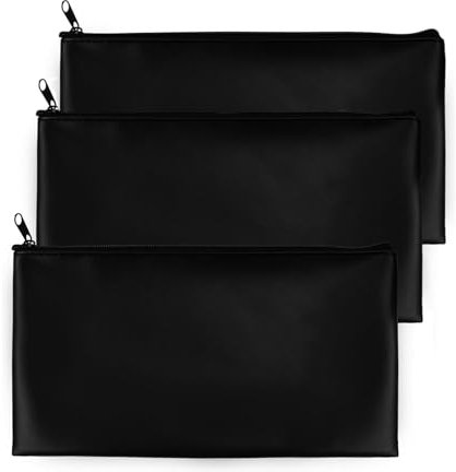 3 Stück Geldtaschen Banktasche, Geldbeutel Geldtasche, Kleine Feuerfeste Geldtasche, PU Dokumententasche Mit Reißverschluss, Für Geldaufbewahrung Zum Schutz Kleiner Wertsachen(schwarz)