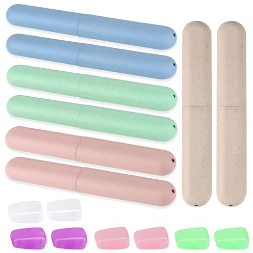 8 Stück Zahnbürsten Etui, Tragbare Zahnbürstenhülle mit 8 Stück Zahnbürstenkopf Schutzhülle, Reise Zahnbürste Container, Zahnbürsten Box mit unterer Belüftung für Familie, Reise und Business