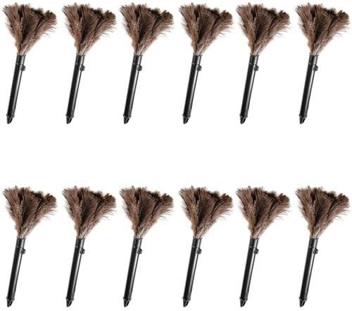 Lot de 12 plumeaux rétractables en plumes d'autruche authentiques, antistatiques, réutilisables et respectueux de l'environnement pour clavier, maison, voiture, bureau (25,4 à 38,1 cm)