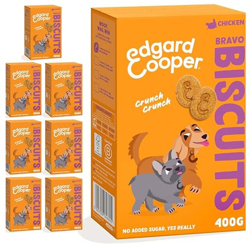 Edgard Cooper Hundeleckerli, Bravo Biscuits Huhn, 400g x 7 Adult Welpen Leckerlis, Getreidefrei, Natürliche Zutaten, hoher Proteingehalt und frisches Fleisch
