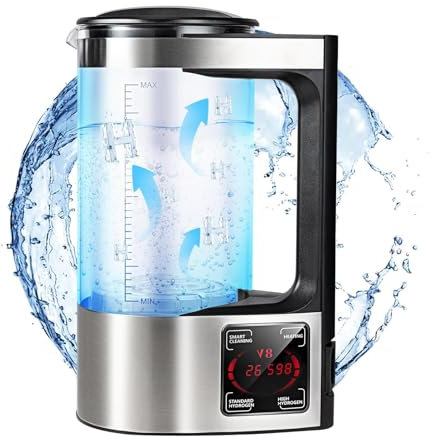 Generador de agua de hidrógeno, hervidor generador de iones de agua rico en hidrógeno de 2 litros,filtro de botella ionizador de agua, taza de salud de vidrio con pantalla LED y función de termostato