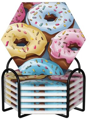 Set di 6 sottobicchieri assorbenti in ceramica con stampa ciambelle, sottobicchieri da bar con base in sughero, decorazione per ufficio e casa