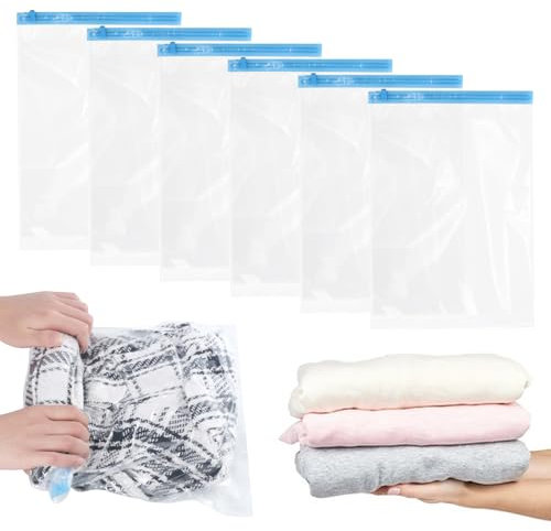 10 Pcs Vacuum Storage Bags for Travel Space Saver Bags, 60x40 cm Roll Up Compression Bags for Suitcases, Reusable Waterproof Space Saving Storage Packing Bags, No Need Vacuum Machine Or Pump
