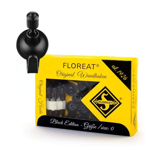 Floreat® Größe 0 - Black Edition | stilvoller, universeller Haken, Aufhänger, Kleider- und Bilderhaken - Deutsche Qualität für stilvolle Wände | 15 Original Wandhaken inkl. 16 Zylinderkopfnägel