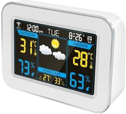 Orologio meteorologico digitale Orologio stazione meteo Wi-Fi Controllo APP Monitoraggio digitale della temperatura e dell'umidità for interni ed esterni, Sveglia a colori Calendario Meteo ( Color : W