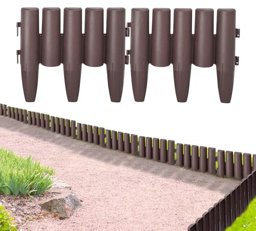 MAYTIIMO Borde de plástico para jardín con aspecto de madera, 8,4 m, borde cortado, para parterres, valla de jardín, 28 x 24 cm, 30 unidades, color marrón