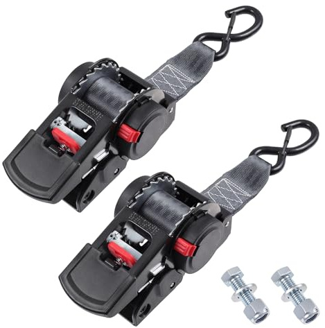Ayaport Retractable Ratchet Straps 2 inch x 6ft Boat Transom Tie Down Straps to Trailer - 3300lbs Break Strength, Heavy Duty Bolt-on Trailer Straps for Boat, Jet Ski, Motorcycles, ATV