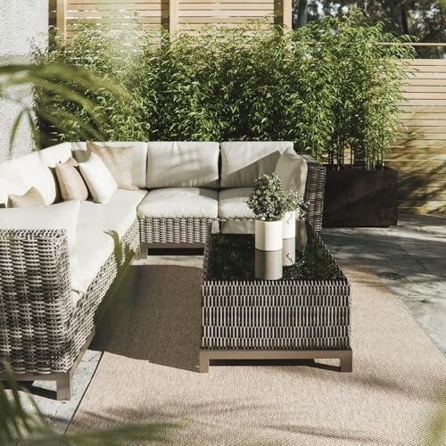 Interiyou Outdoor Teppich Wetterfest Asti - 160x230 cm Taupe - Jute Optik - Wasserfest für Balkon, Terrasse, Garten - Outdoorteppich passend auch für Wohnzimmer, Schlafzimmer und Küche