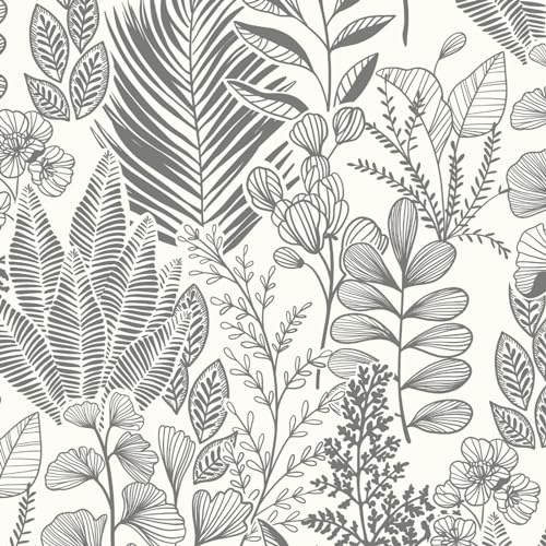 Fiula Feuilles De Papier Peint Autocollant 41Cm X 5M Tropical Film Adhésif Pour Meubles En Vinyle Imperméable Pour Salon, Chambre À Coucher Beige Et Gris Amovible