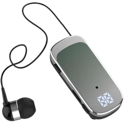 Wireless Bluetooth Headset with Microphone Bluetooth Hands Free Earpiece Single In Ear Work Headphones Blue Tooth Headphones Wired with Mic Clip on Earphones Retractable Men Suit Lapel Clip Ear Phones