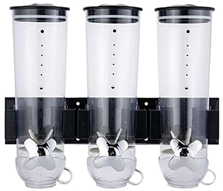 Luzhengyang Dispensador transparente de alimentos secos de montaje en pared con tazas pequeñas, conserva la frescura y ahorra espacio para dulces, cereales y nueces, organizador hermético de