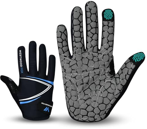 WESTWOOD FOX Vollfinger-Fahrradhandschuhe, gepolstert, rutschfester Touchscreen, stoßdämpfende Mountainbike-Handschuhe für Rennrad, MTB, Rennen, Radfahren und Sporthandschuhe für Männer und Frauen,