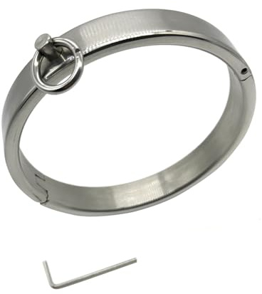 Soarvlorfy Erwachsene Spiele Edelstahl Halsband Abschließbar BDSM Bondage Sex Kragen Halsreif Sklaven Fetisch Halsbänder O-Ring Restraint System Erotik Sex Spielzeug für Frauen Männer,Silber,13.5cm
