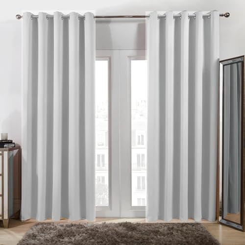Thermovorhang mit Ösen 160 x 230 cm Thermo Vorhang Kälteschutz Blackout Vorhang Blickdicht Gardinen 2Er Set für Wohnzimmer Schlafzimmer, Weiß